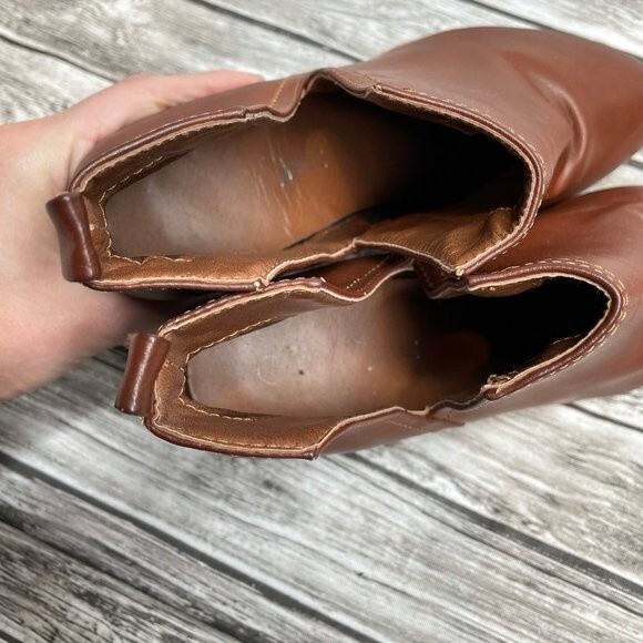 Unbranded Faux Leather Notched Ankle Booties 8.5 Cognac Warm Brown Exposed Ankle - Picture 8 of 10